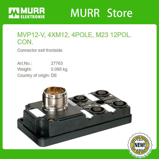 27763 MURR MVP12-V, 4XM12, 4POLE, M23 12POL. CON. Connector exit frontside  100% NEW