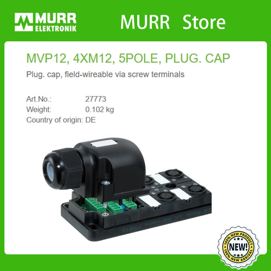 27773 MURR MVP12, 4XM12, 5POLE, PLUG. CAP Plug. cap, field-wireable via screw terminals 100% NEW