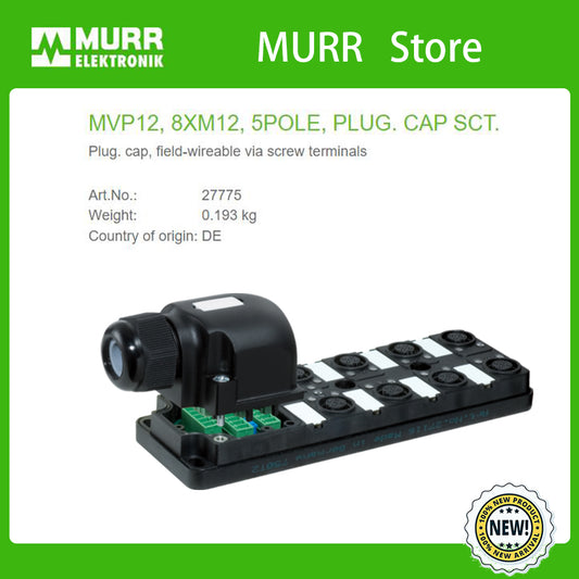 27775 MURR MVP12, 8XM12, 5POLE, PLUG. CAP SCT. Plug. cap, field-wireable via screw terminals  100%new