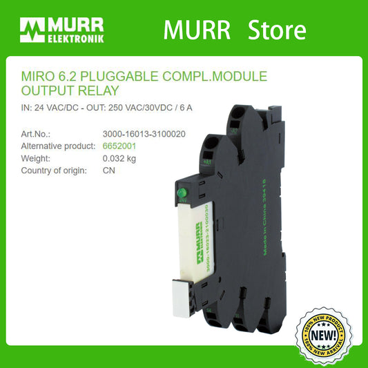 3000-16013-3100020 MURR MIRO 6.2 PLUGGABLE COMPL.MODULE OUTPUT RELAY IN: 24 VAC/DC - OUT: 250 VAC/30VDC / 6 A  100%NEW