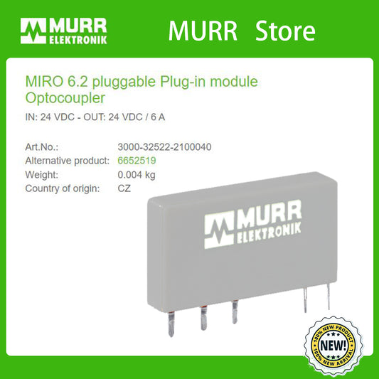 3000-32522-2100040 MURR MIRO 6.2 pluggable Plug-in module Optocoupler IN: 24 VDC - OUT: 24 VDC / 6 A  100%NEW