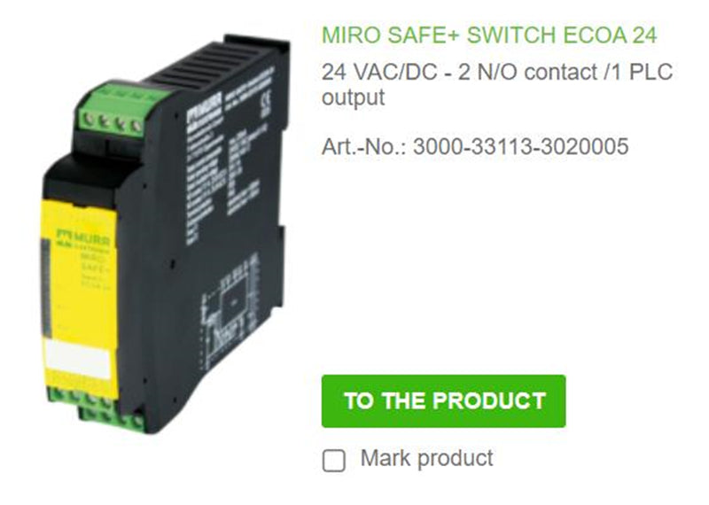 3000-33113-3020005 MURR MIRO SAFE+ SWITCH ECOA 24 24 VAC/DC - 2 N/O contact /1 PLC output 100%NEW