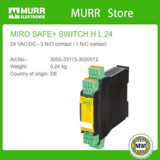 3000-33113-3020012 MURR MIRO SAFE+ SWITCH H L 24 24 VAC/DC - 3 N/O contact / 1 N/C contact 100% NEW