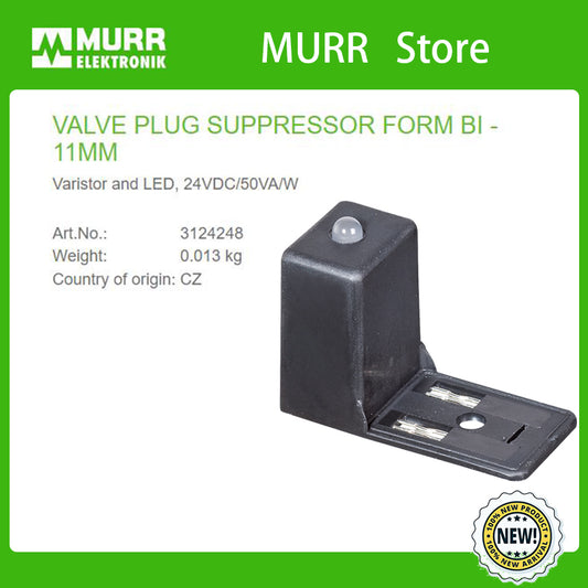 3124248  MURR VALVE PLUG SUPPRESSOR FORM BI - 11MM Varistor and LED, 24VDC/50VA/W  100% NEW