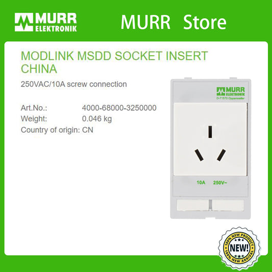 4000-68000-3250000 MURR MODLINK MSDD SOCKET INSERT CHINA 250VAC/10A screw connection  100% NEW
