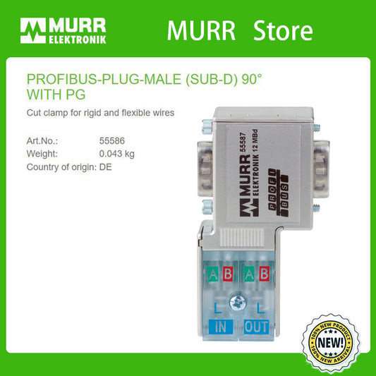 55586 MURR PROFIBUS-PLUG-MALE (SUB-D) 90° WITH PG Cut clamp for rigid and flexible wires  100% NEW