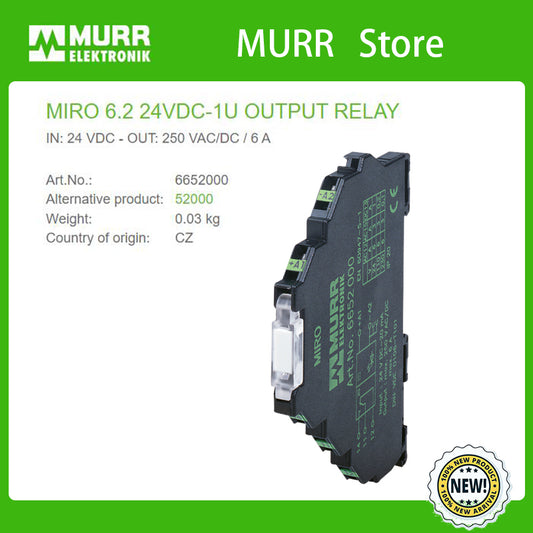 6652000 MURR MIRO 6.2 24VDC-1U OUTPUT RELAY IN: 24 VDC - OUT: 250 VAC/DC / 6A  100% NEW