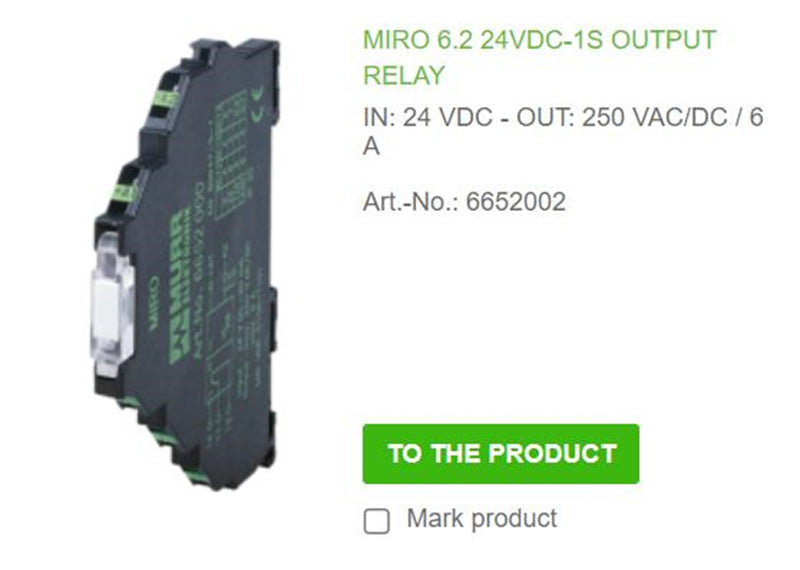 6652002 MURR MIRO 6.2 24VDC-1S OUTPUT RELAY IN: 24 VDC - OUT: 250 VAC/DC / 6A 100% NEW