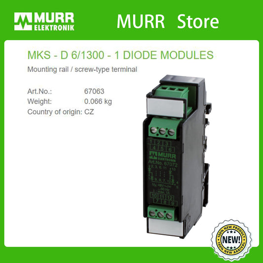 67063 MURR MKS - D 6/1300 - 1 DIODE MODULES Mounting rail / screw-type terminal  100% NEW