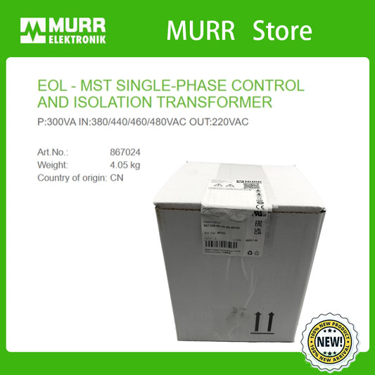 867024 MURR EOL - MST SINGLE-PHASE CONTROL AND ISOLATION TRANSFORMER P:300VA IN:380/440/460/480VAC OUT:220VAC 100% NEW