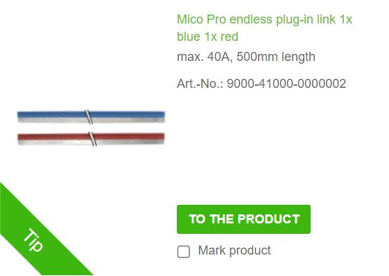 9000-41000-0000002 Mico Pro endless plug-in link 1x blue 1x red max. 40A, 500mm length  100% new