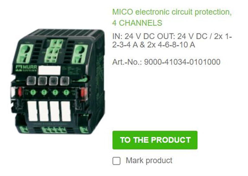 9000-41034-0101000 MURR MICO electronic circuit protection, 4 CHANNELS IN: 24 V DC OUT: 24 V DC / 2x 1-2-3-4 A & 2x 4-6-8-10 A   100% NEW