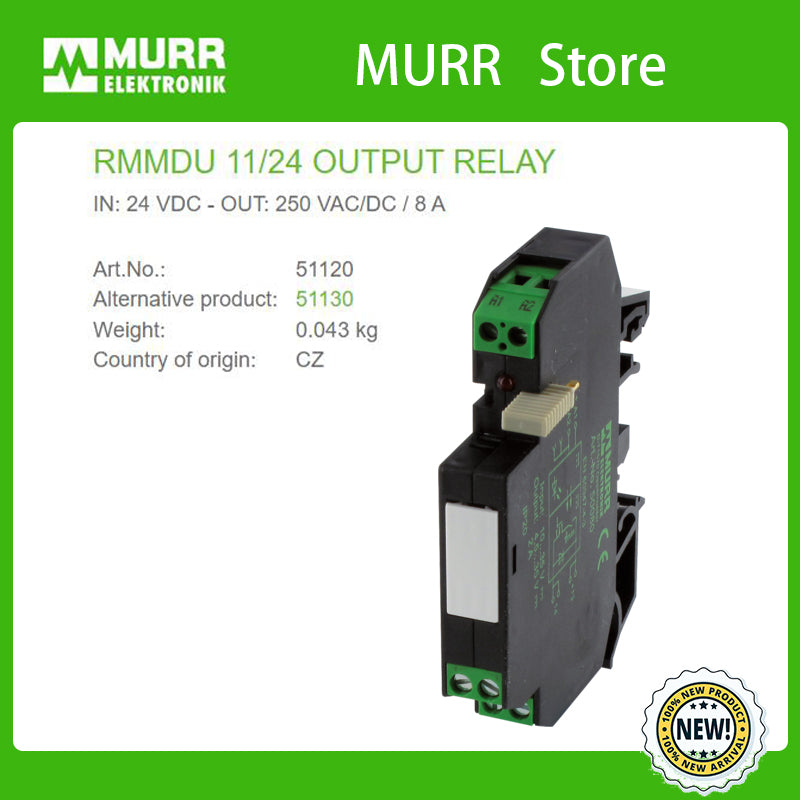 51120 MURR RMMDU 11/24 OUTPUT RELAY IN: 24 VDC - OUT: 250 VAC/DC / 8 A 100% NEW