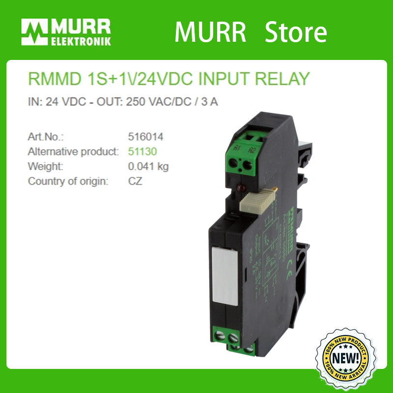 516014 MURR RMMD 1S+1\/24VDC INPUT RELAY IN: 24 VDC - OUT: 250 VAC/DC / 3A  100% NEW