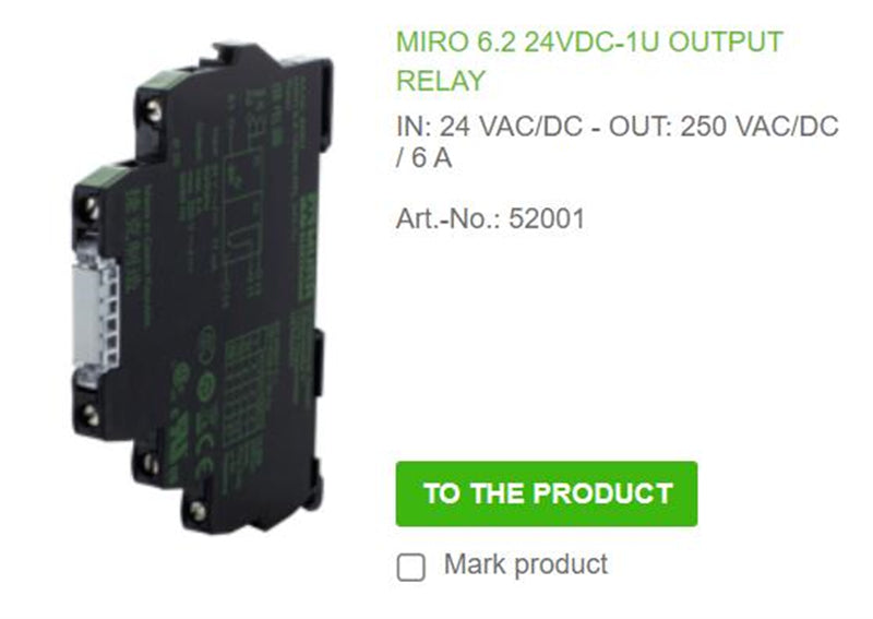 52001 MURR MIRO 6.2 24VDC-1U OUTPUT RELAY IN: 24 VAC/DC - OUT: 250 VAC/DC / 6 A 100% NEW