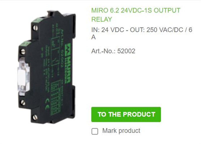 52002 MURR MIRO 6.2 24VDC-1S OUTPUT RELAY IN: 24 VDC - OUT: 250 VAC/DC / 6 A  100% NEW