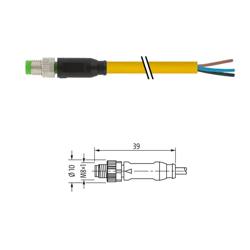 7000-08001-0300500 MURR M8 male 0° A-cod. with cable PUR 3x0.25 ye UL/CSA+drag ch. 5m  100% NEW