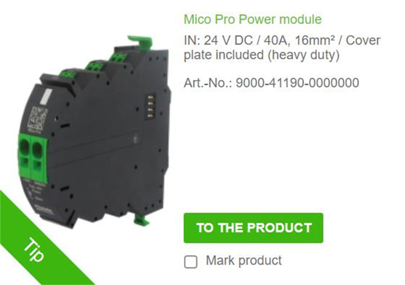 9000-41190-0000000 MURR Mico Pro Power module IN: 24 V DC / 40A, 16mm² / Cover plate included (heavy duty)   100% NEW